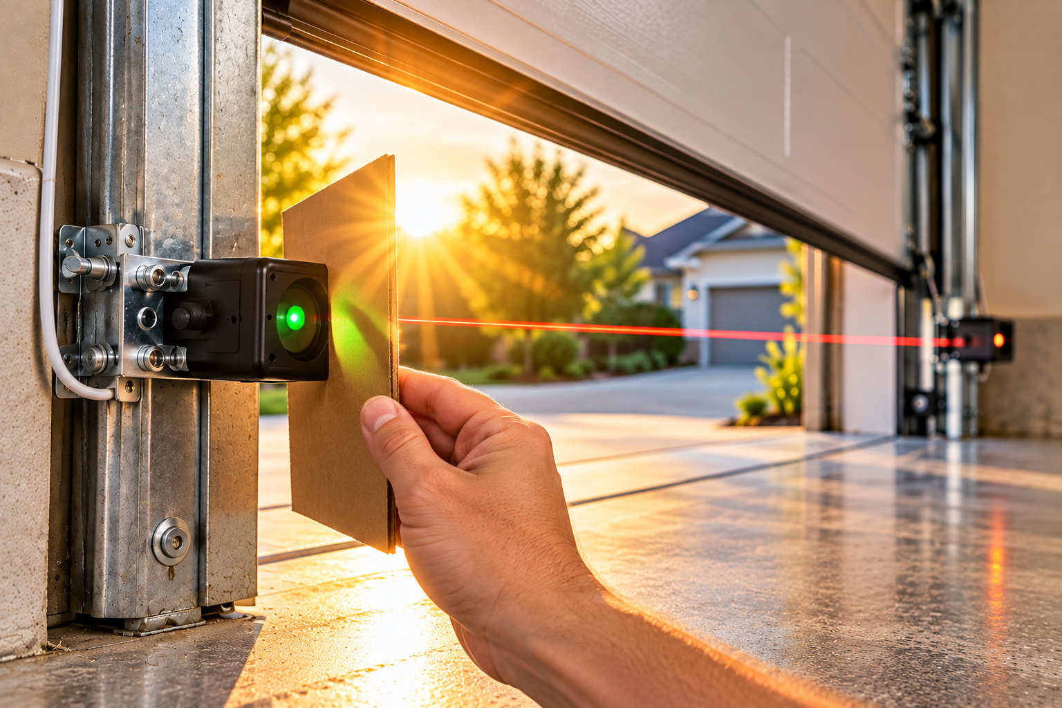 Garage door sensor shielded from direct sunlight